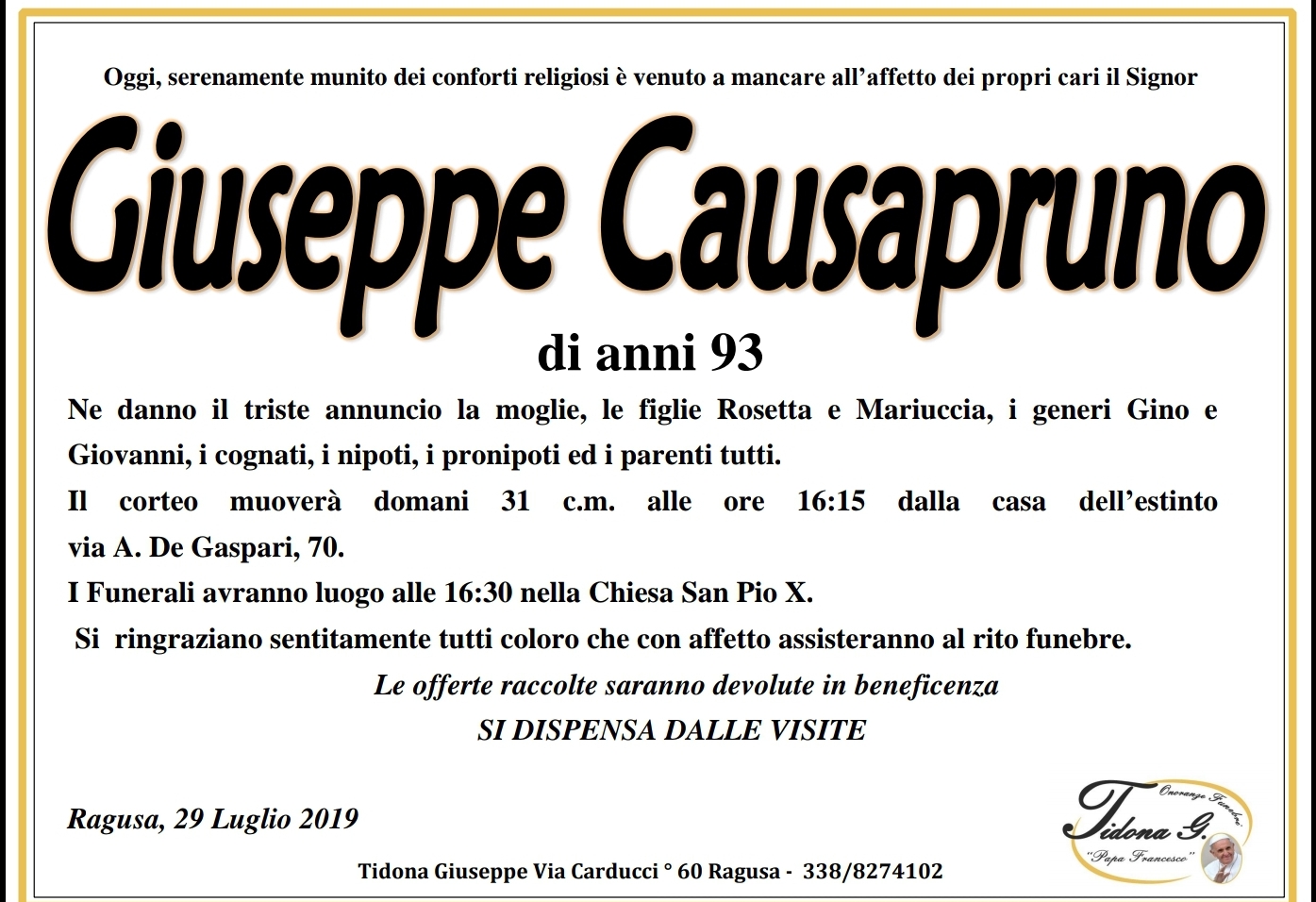 Necrologi: Giuseppe Causapruno