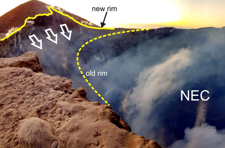 Crolla una parete interna del Cratere di Nord-Est dell’Etna