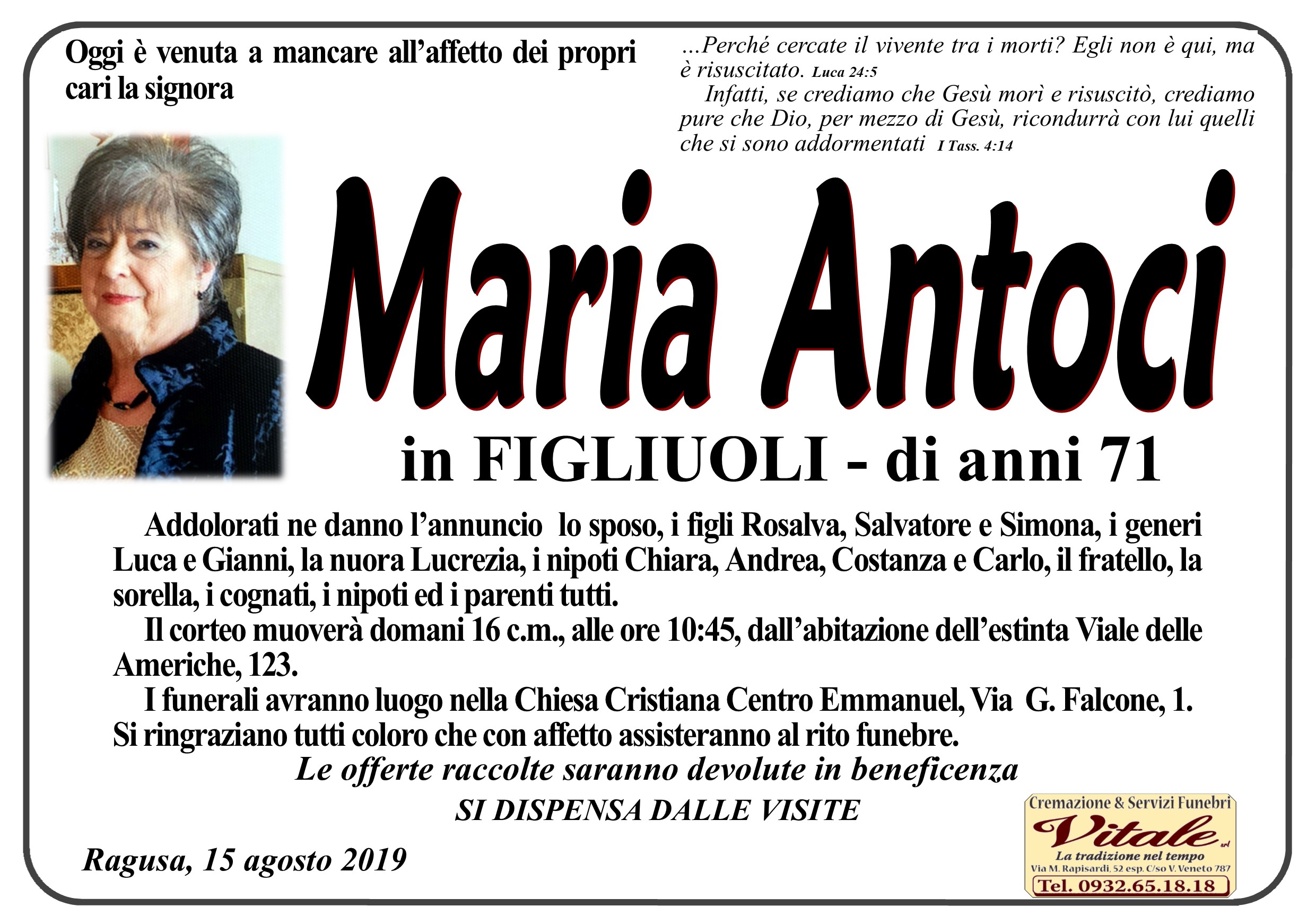 Necrologi : Maria Antoci