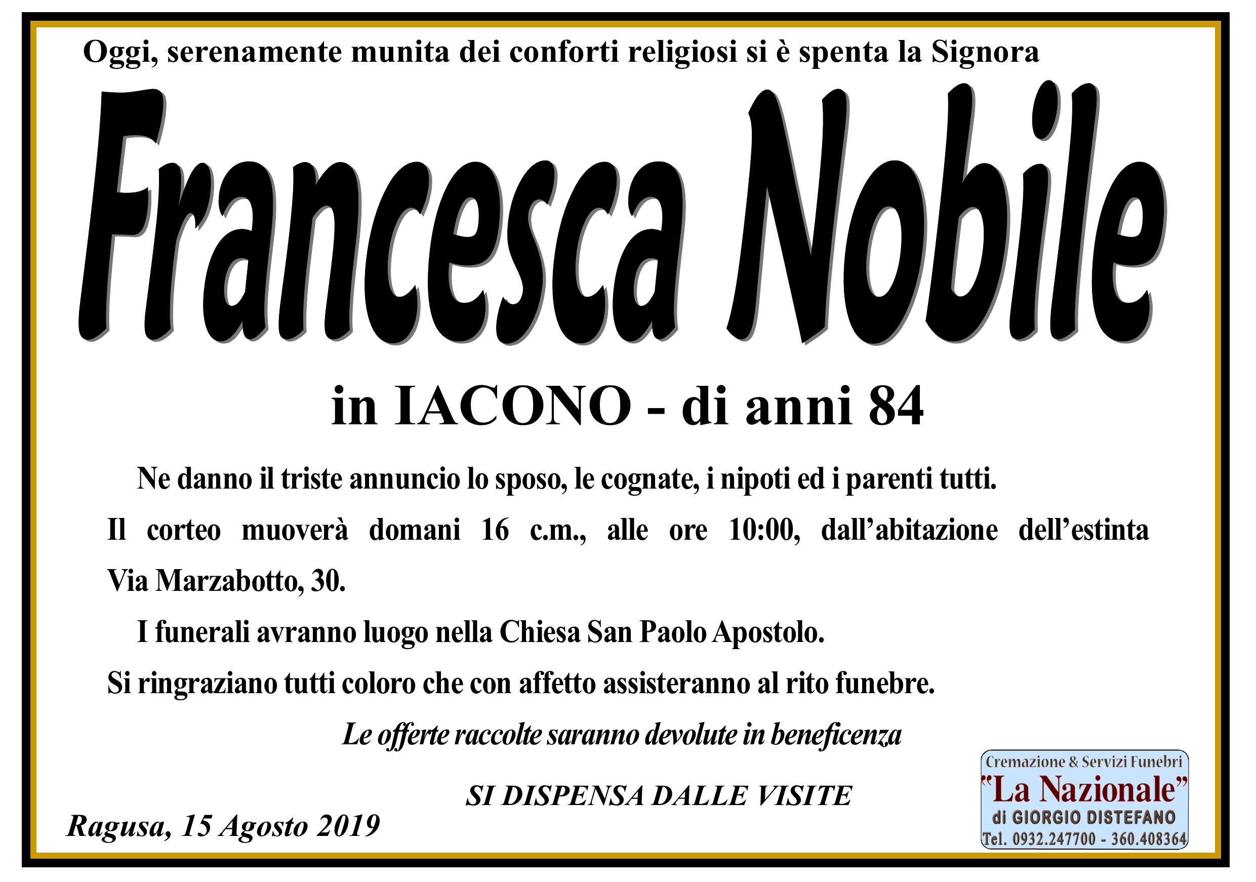 Necrologi: Francesca Nobile