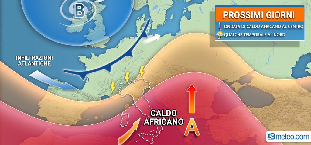 Nuova ondata di caldo africano. Ma in arrivo anche i temporali