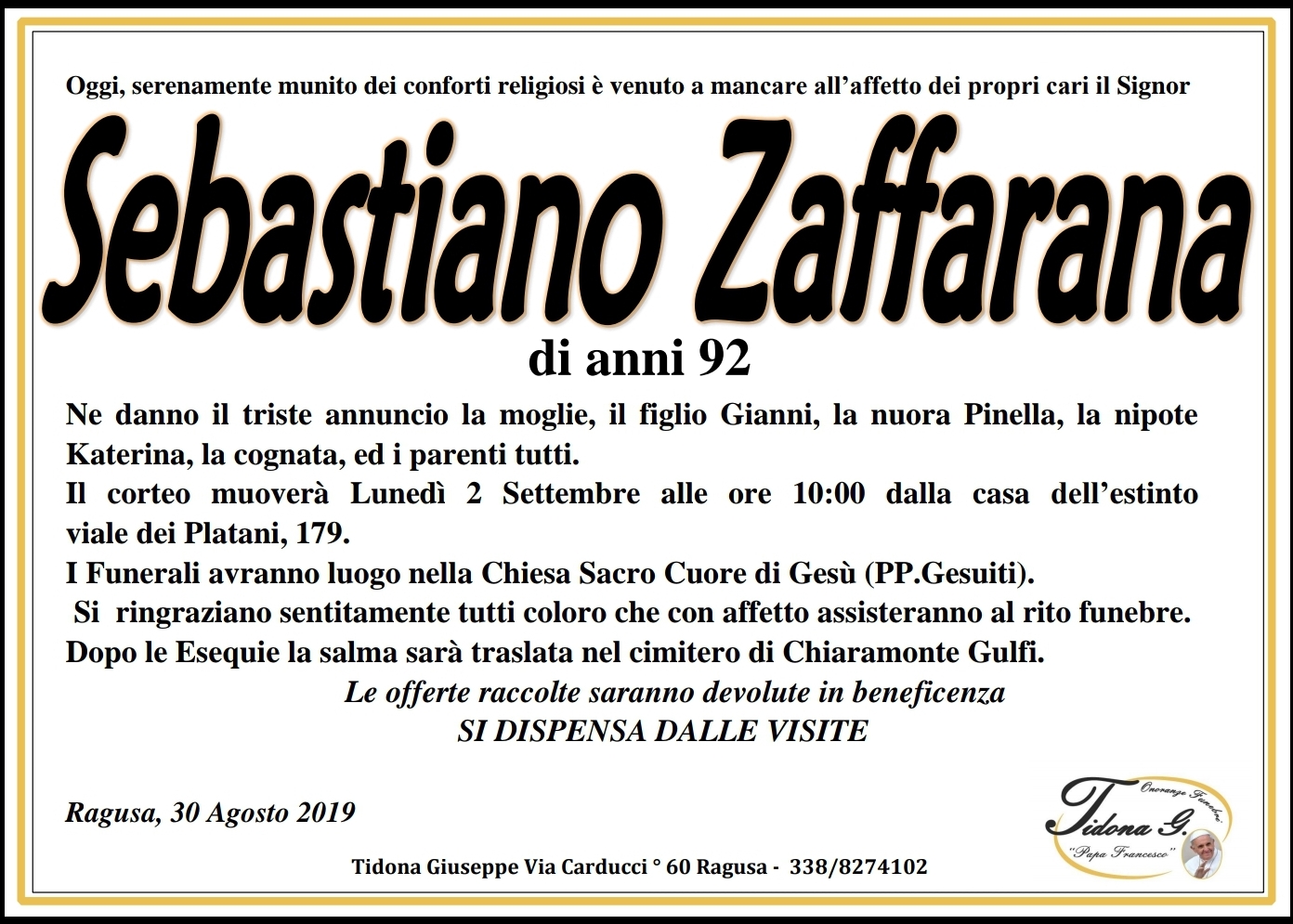 Necrologi: Sebastiano Zaffarana