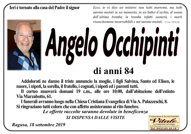 Necrologi: Angelo Occhipinti