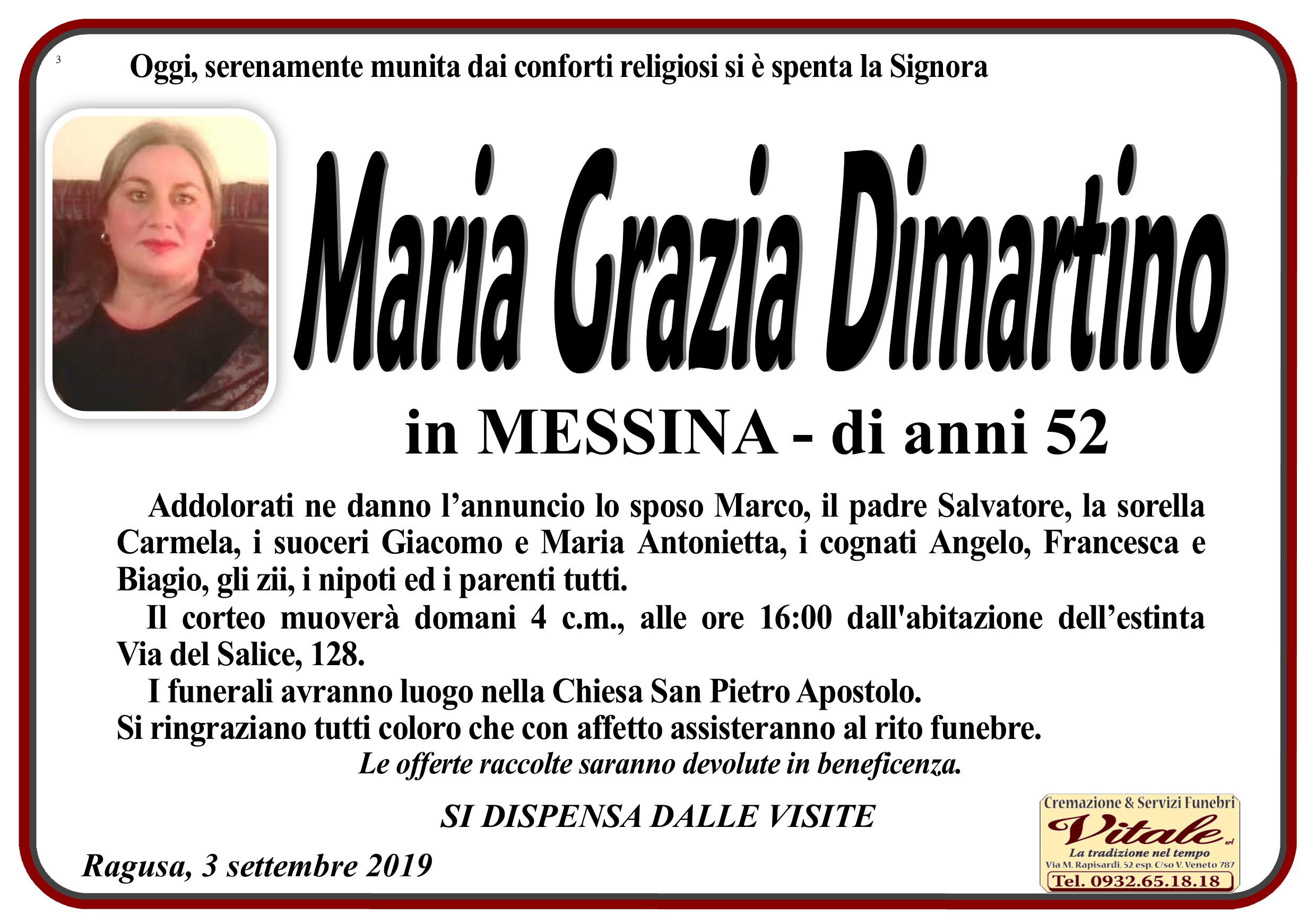 Necrologi: Maria Grazia Dimartino