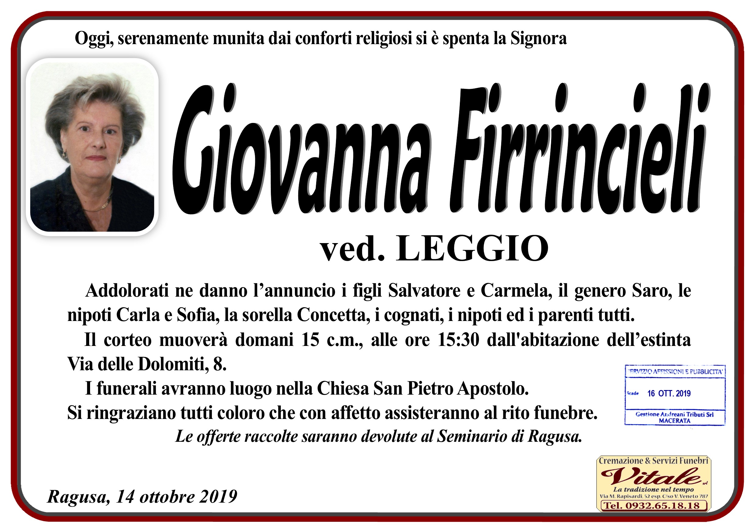 Necrologi: Giovanna Firrincieli