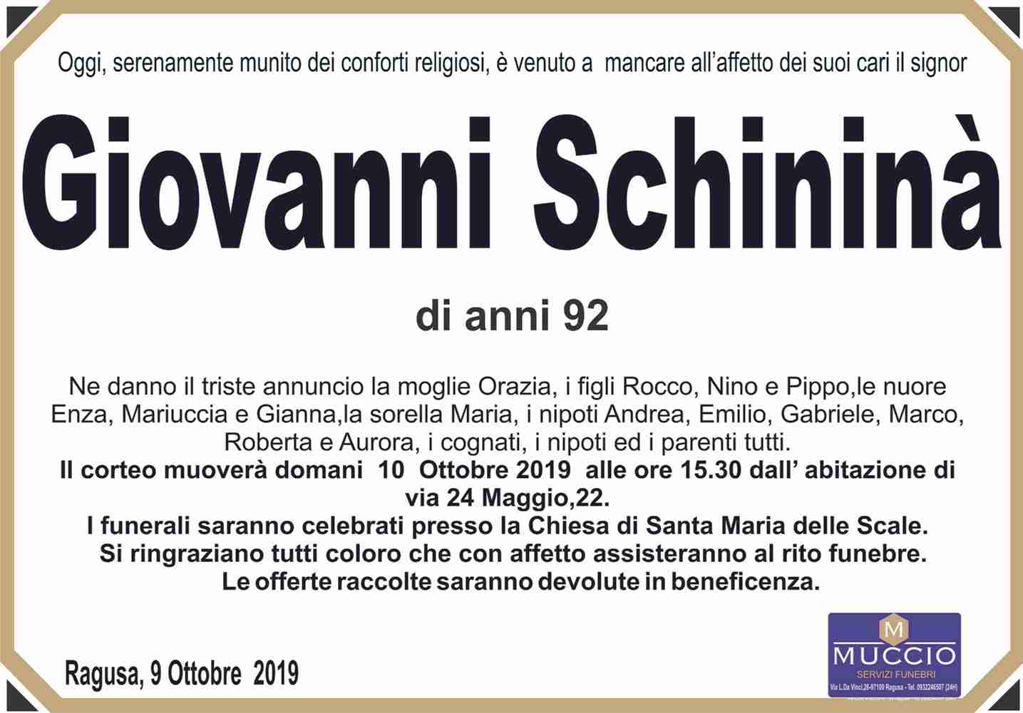 Necrologi: Giovanni Schininà