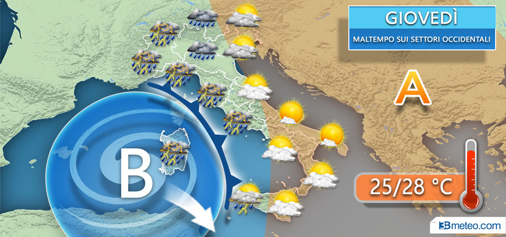 Meteo: vortice ciclonico imminente, tornano piogge e temporali anche forti