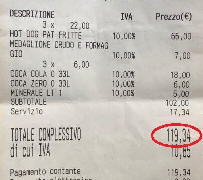4 panini, 4 lattine di Coca Cola e un’acqua. ll conto? 120 euro. Succede a Roma