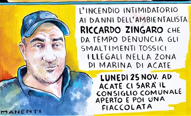 In sostegno dell’Ambientalista Riccardo Zingaro anche l’artista Guglielmo Manenti. FOTO