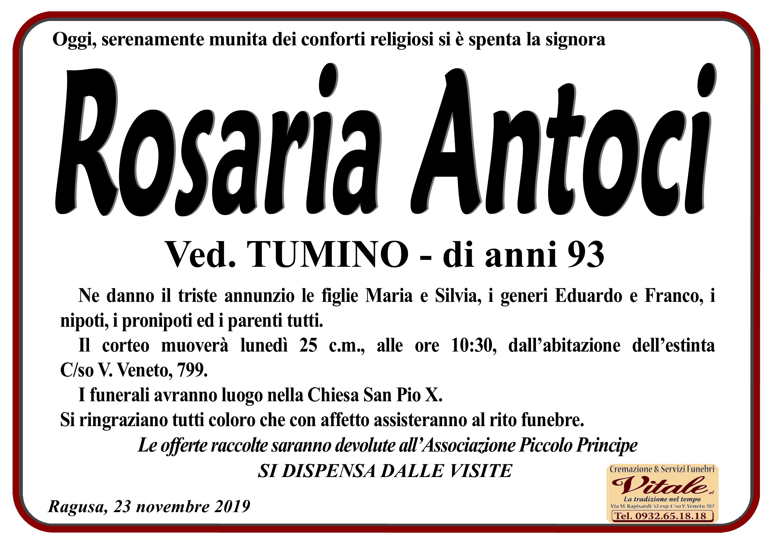 Necrologi: Rosaria Antoci