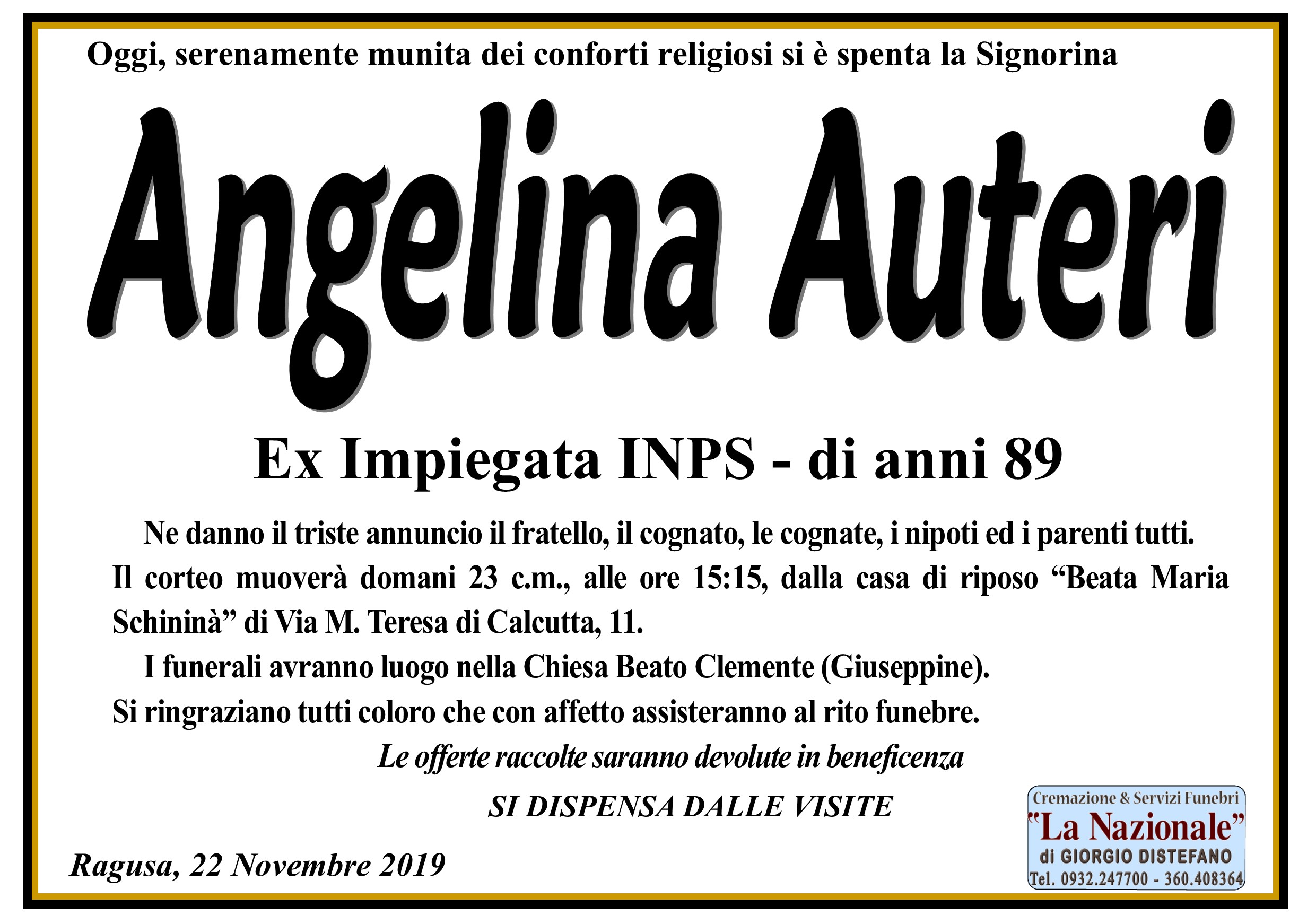 Necrologi: Angelina Auteri