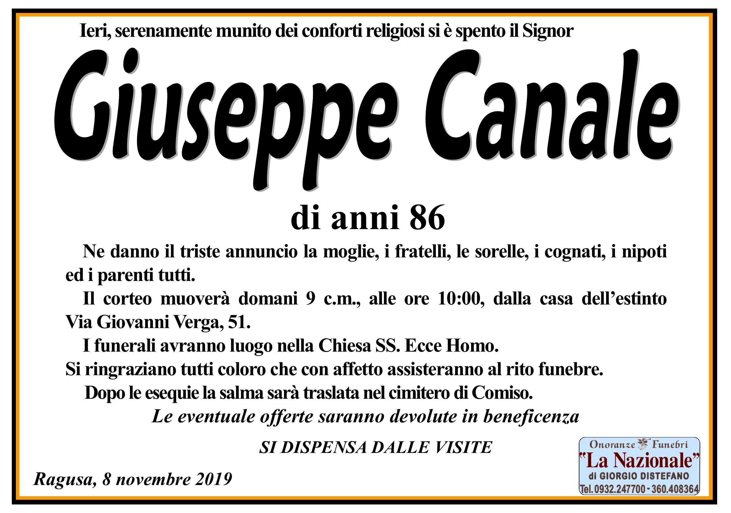Necrologi: Giuseppe Canale