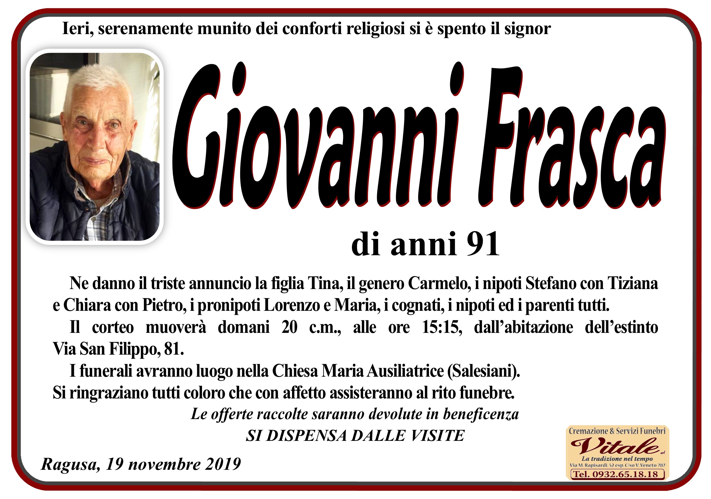 Necrologi: Giovanni Frasca
