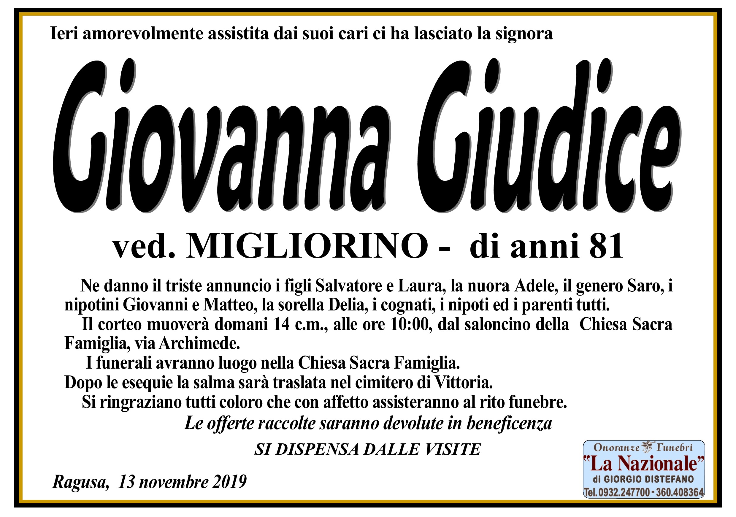 Necrologi: Giovanna Giudice