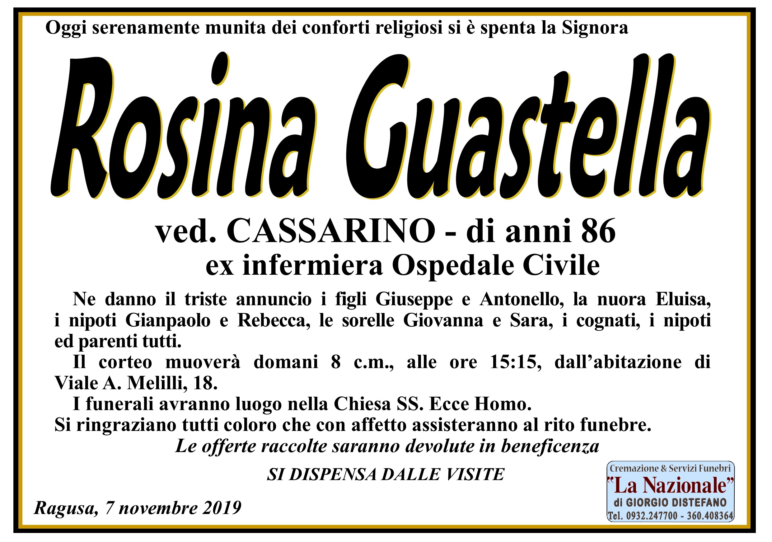 Necrologi: Rosina Guastella