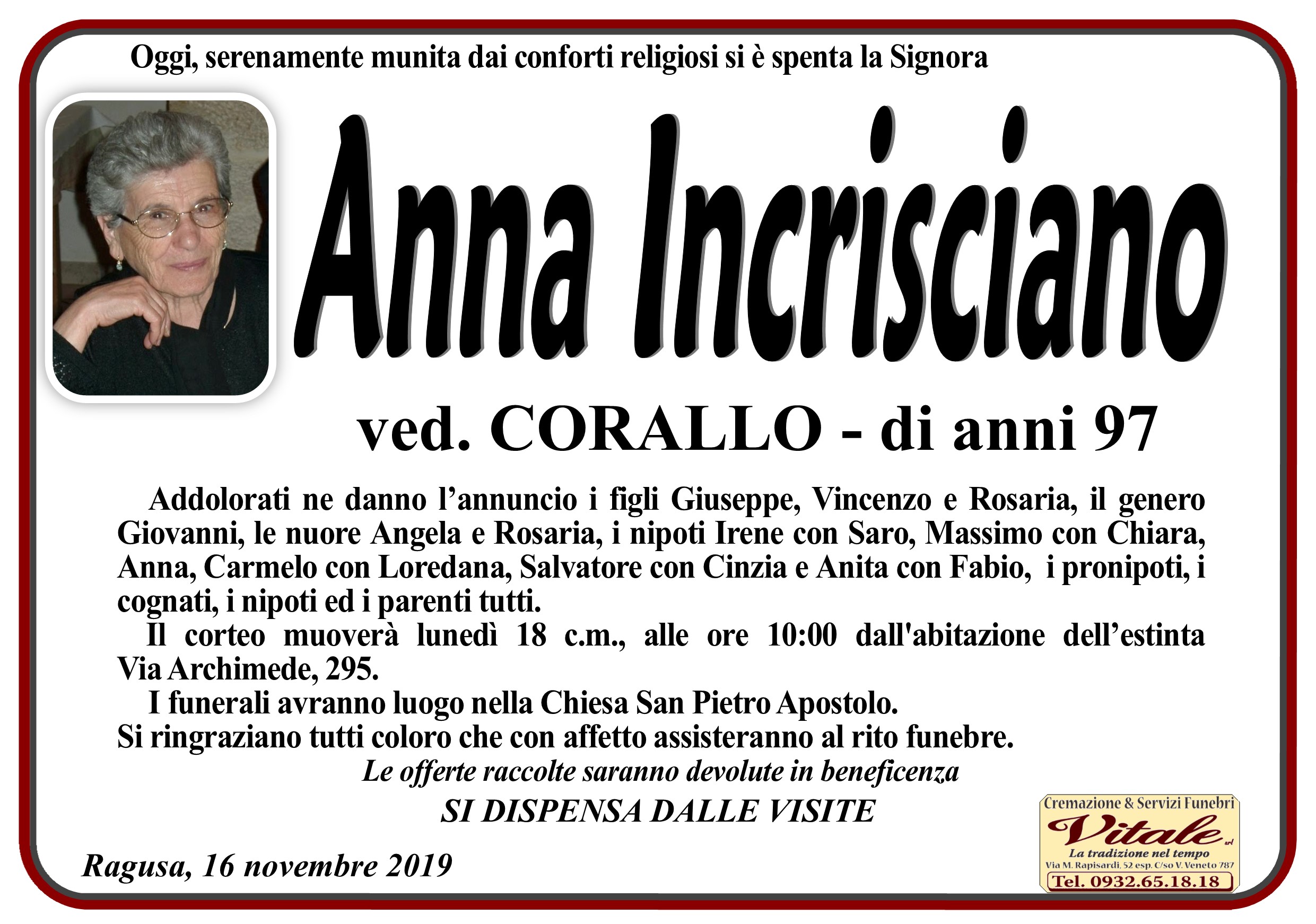 Necrologi: Anna Incrisciano