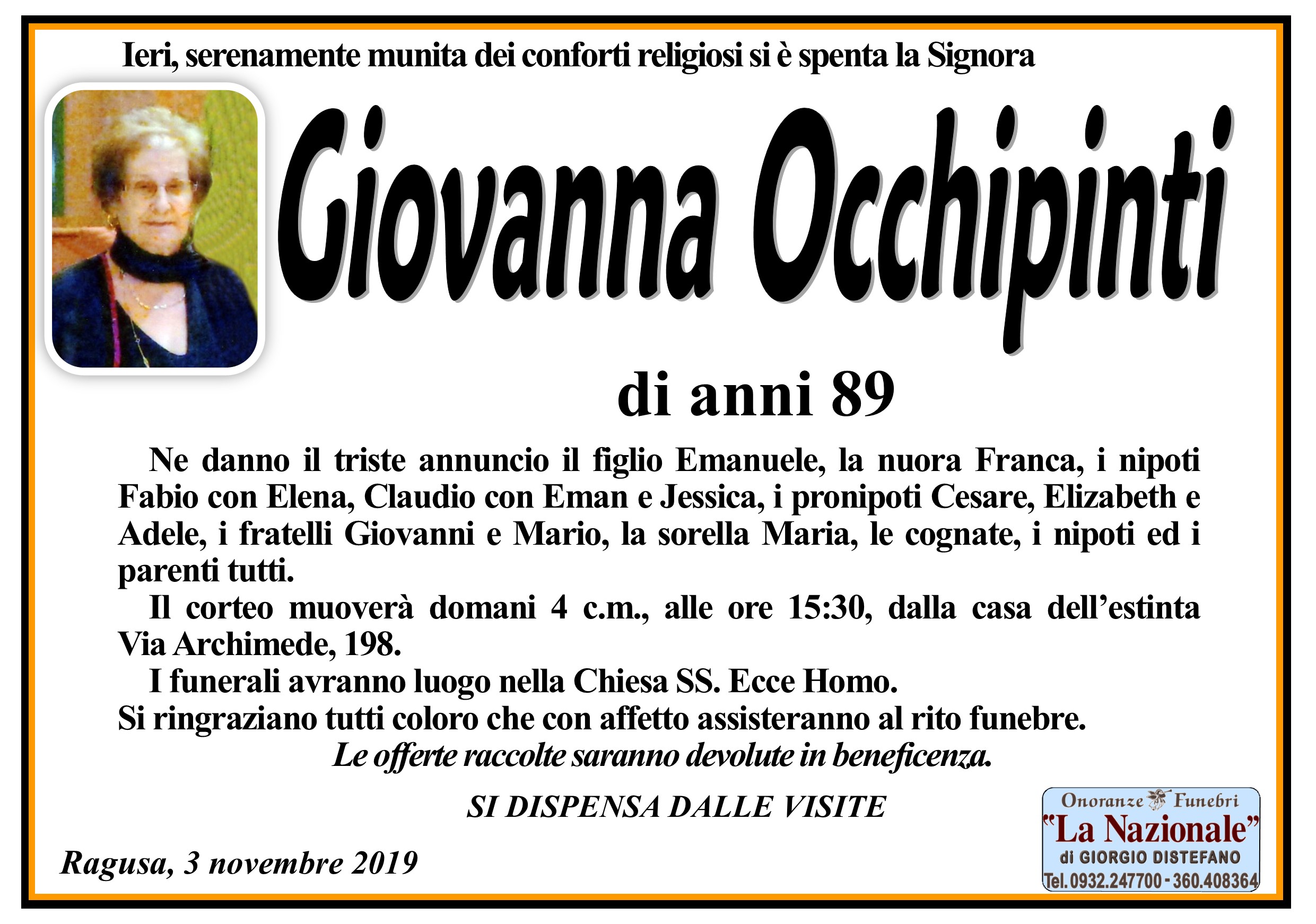 Necrologi: Giovanna Occhipinti