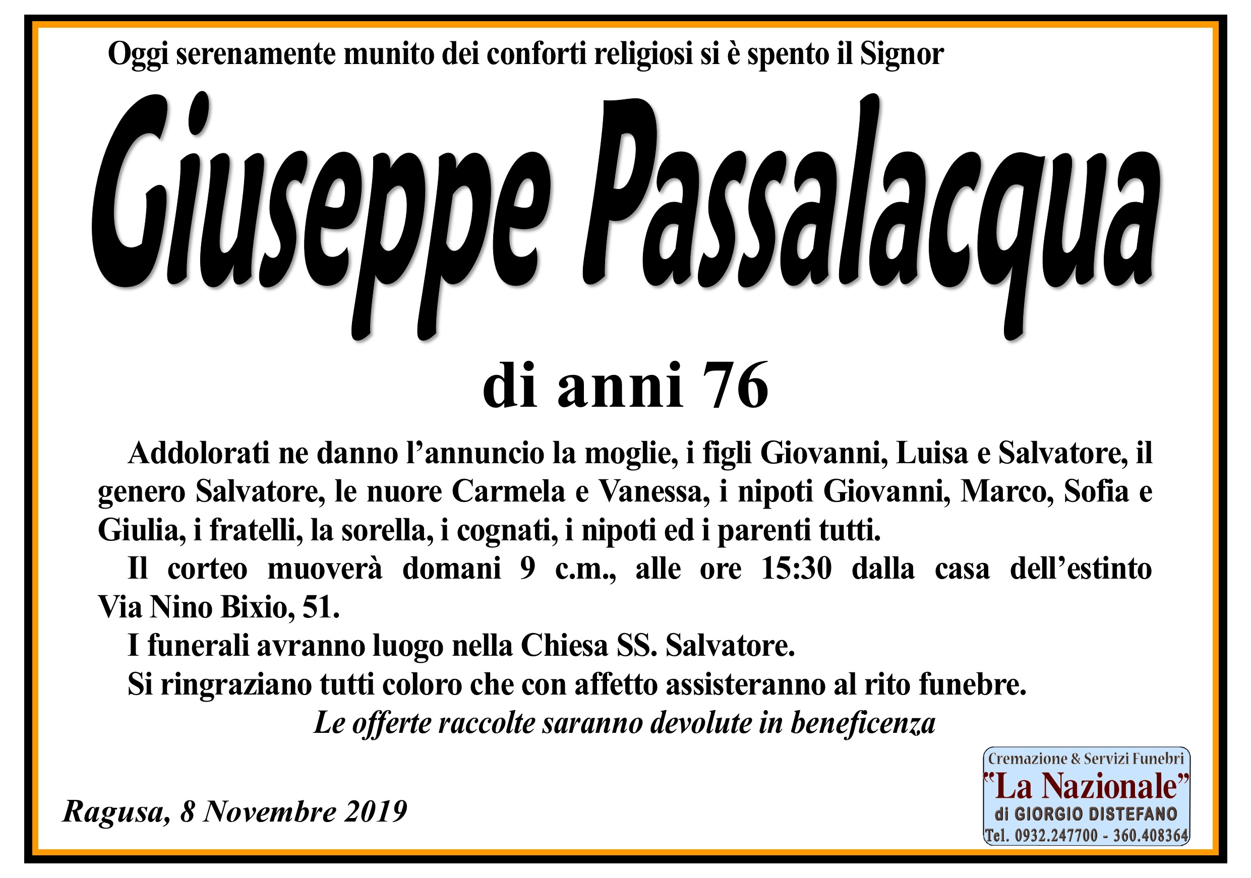 Necrologi: Giuseppe Passalacqua