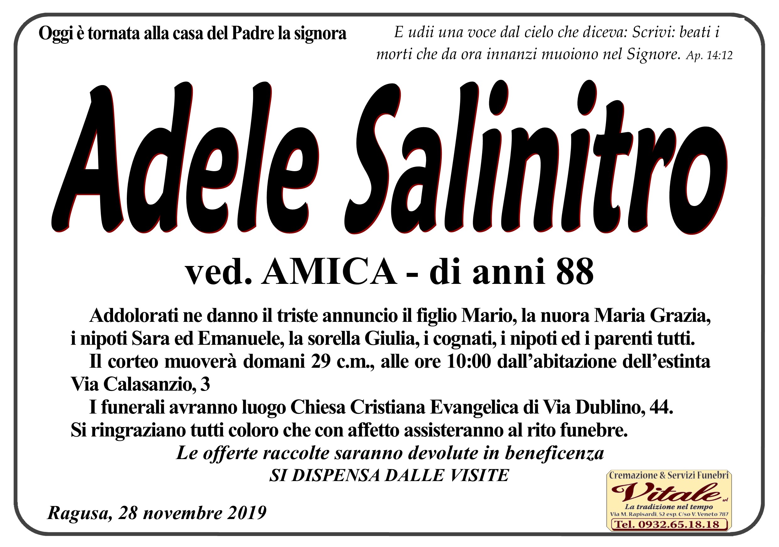 Necrologi: Adele Salinitro