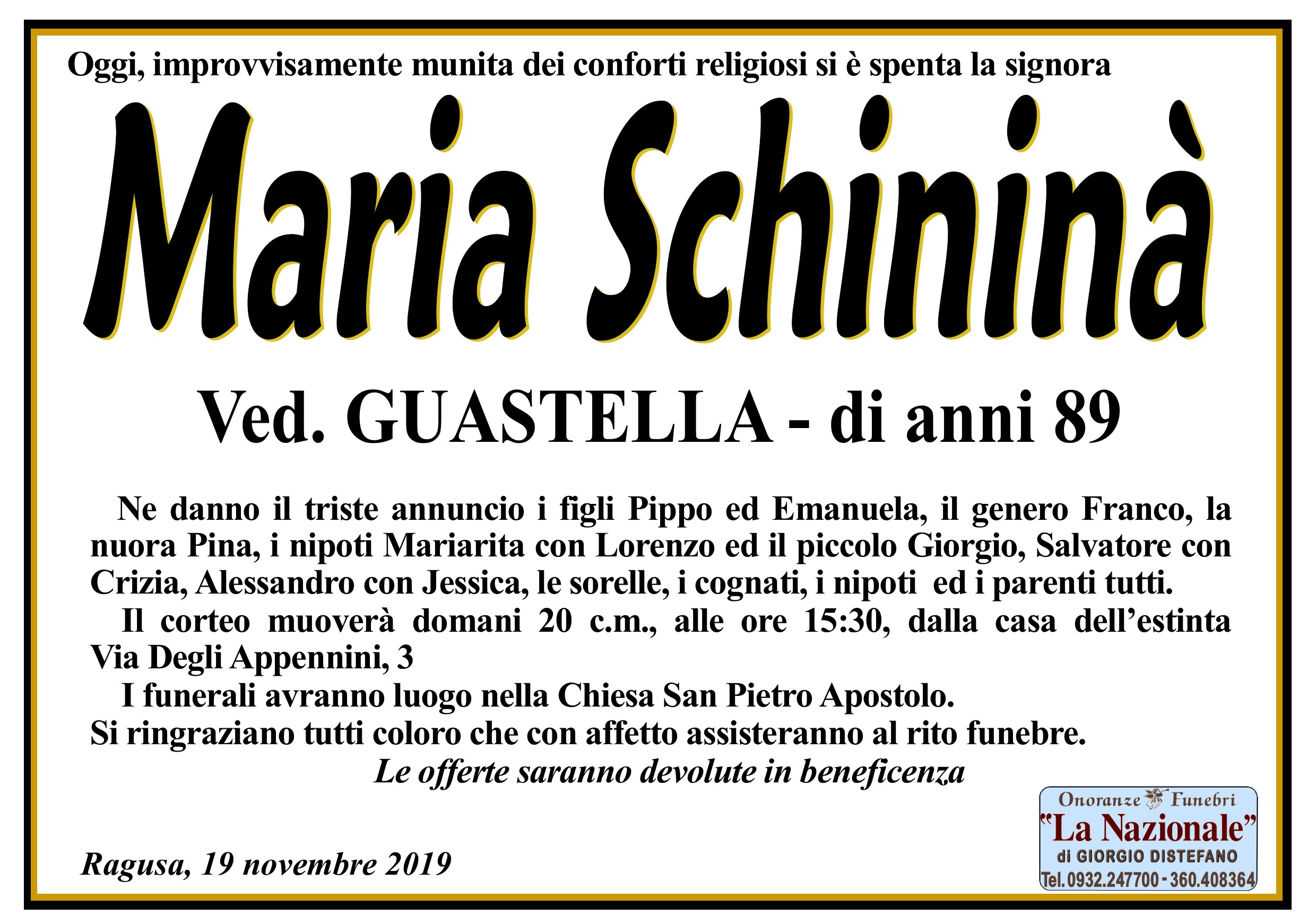Necrologi: Maria Schininà