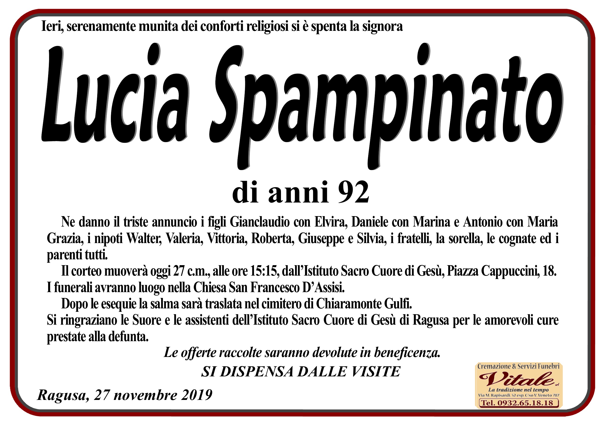 Necrologi: Lucia Spampinato