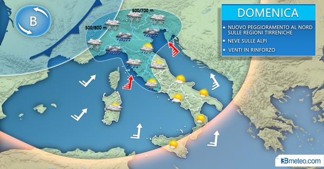 Meteo: temporanea tregua, ma domenica nuova intensa perturbazione con pioggia e neve
