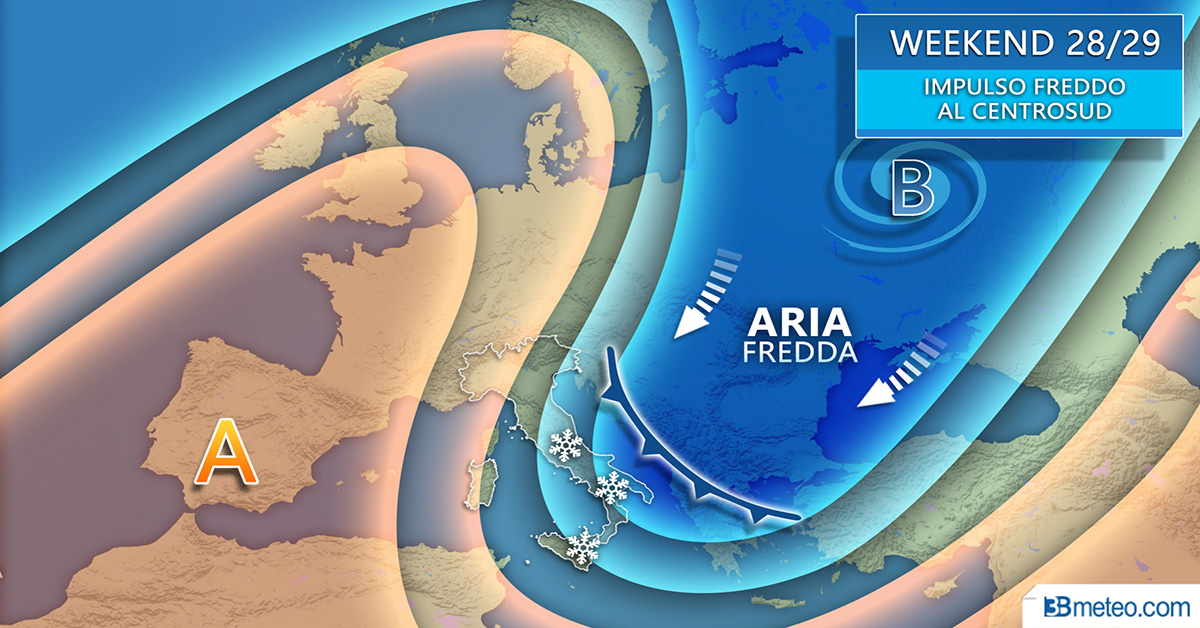 Meteo: ondata di freddo alle porte, anche a quote molto basse. Prevista neve anche al sud