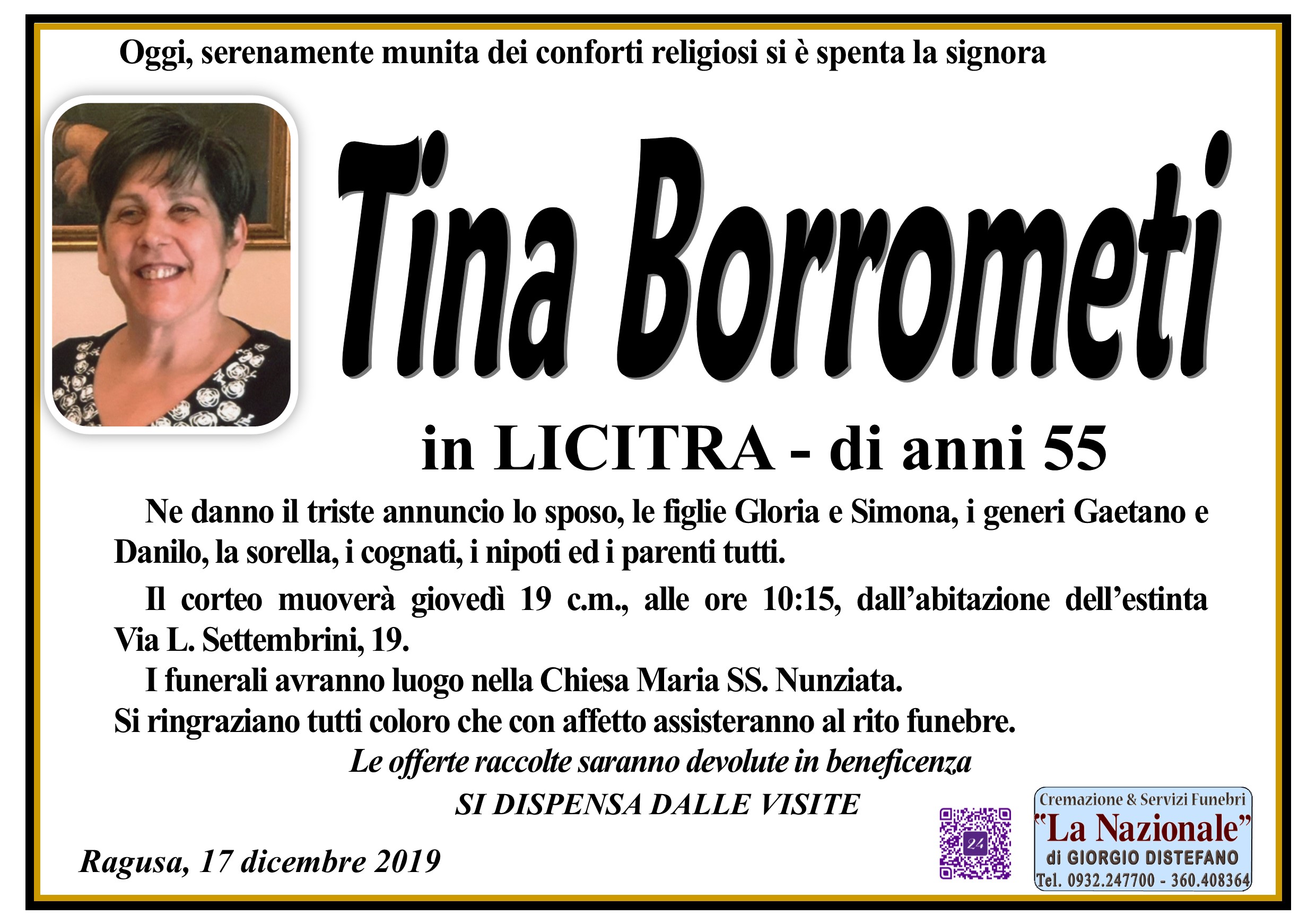 Necrologi: Tina Borrometi