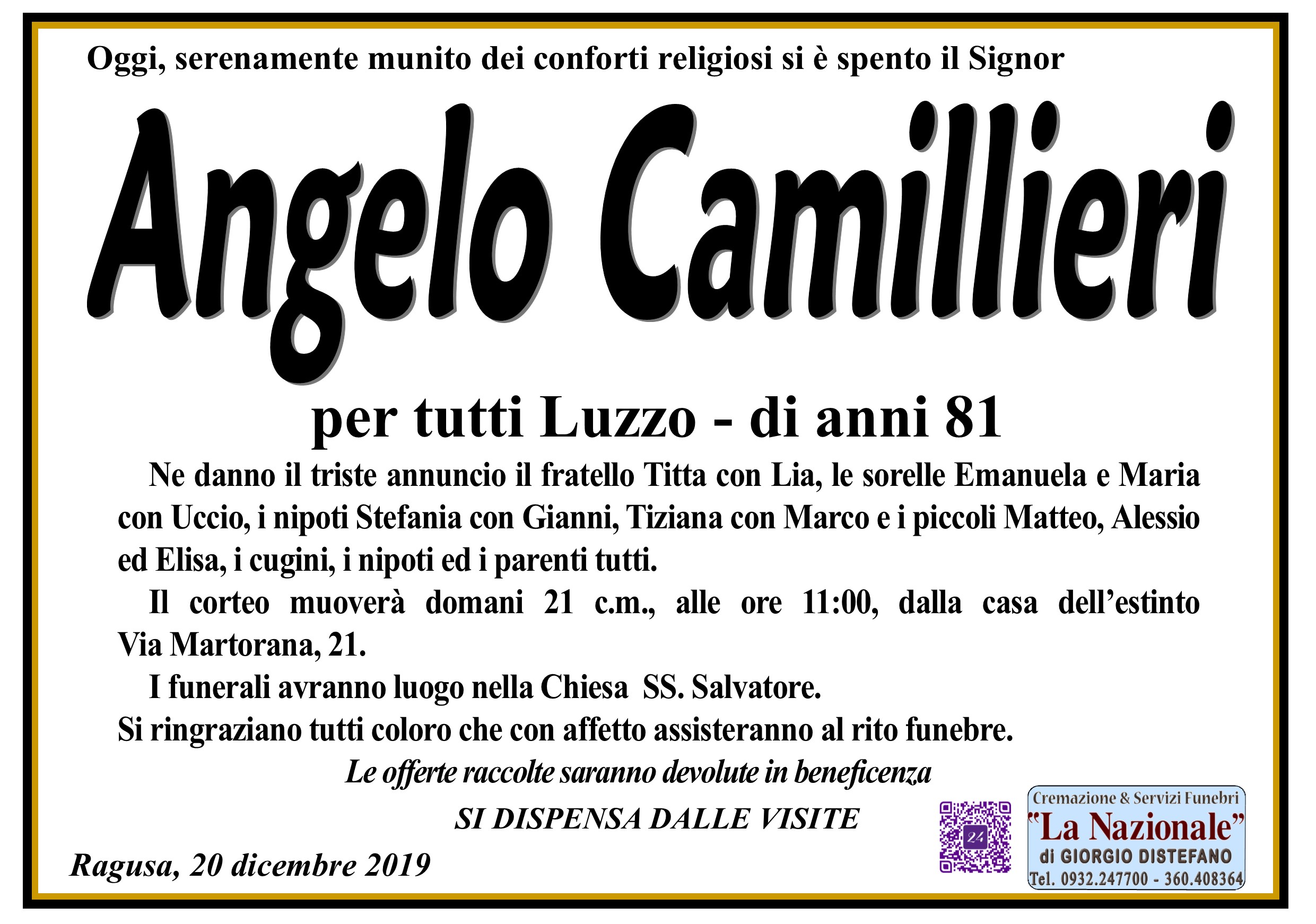Necrologi: Angelo Camillieri