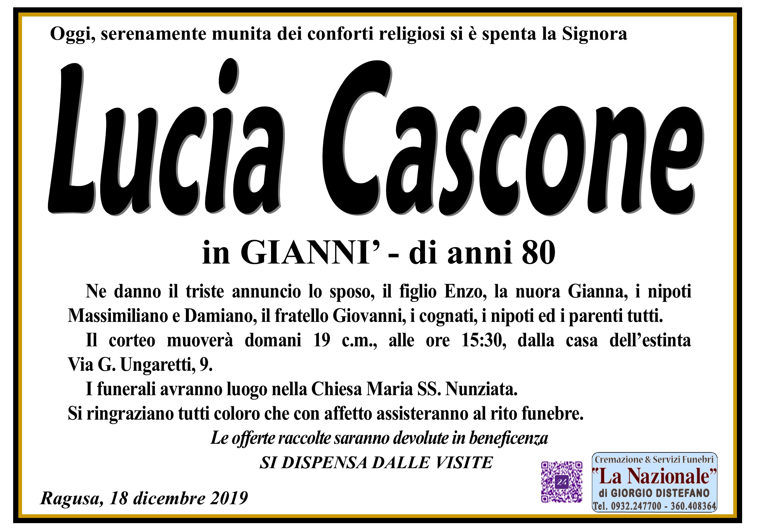 Necrologi: Luciana Cascone