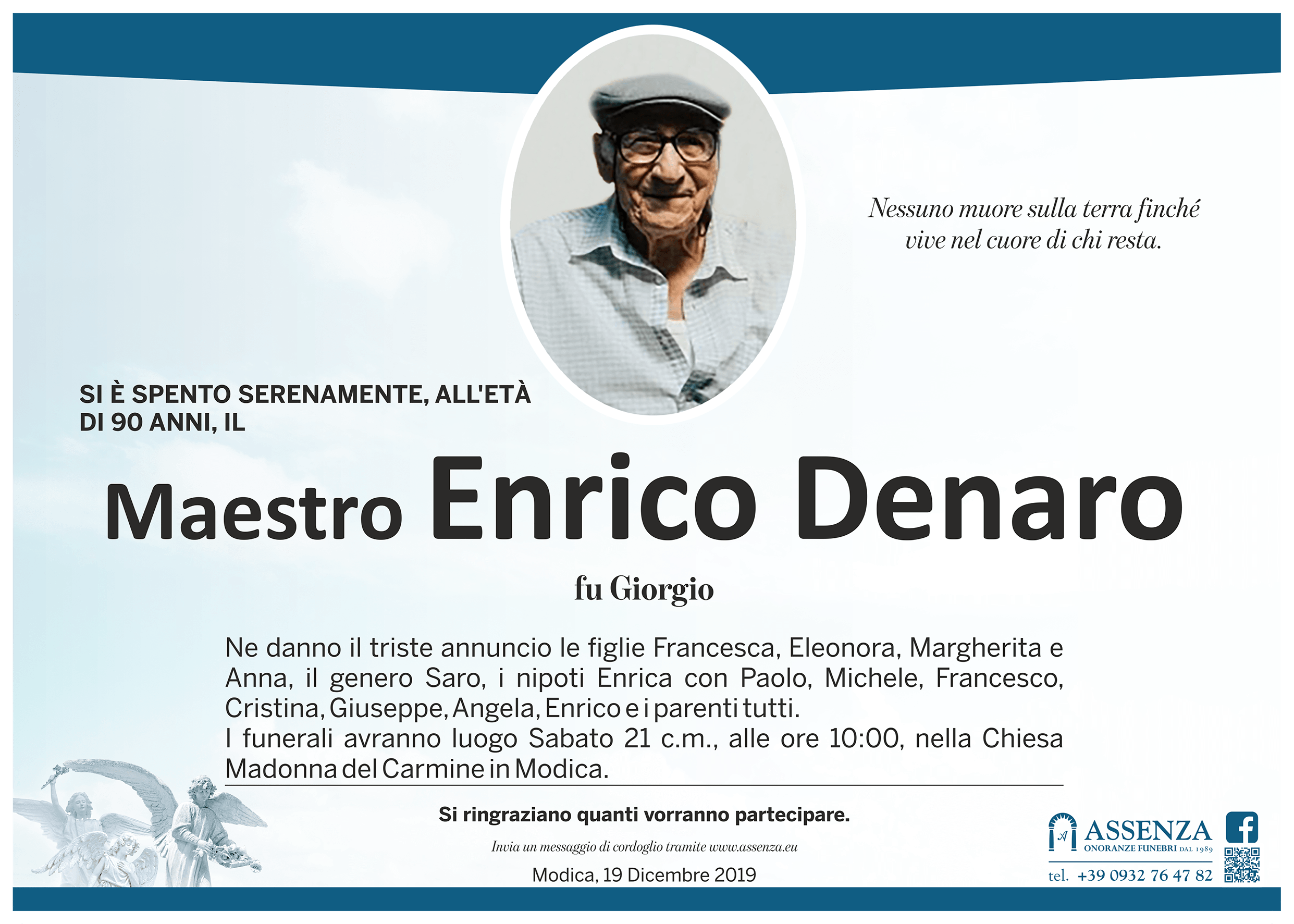 E’ morto Enrico Denaro: è stato più volte assessore alla pubblica istruzione a Modica
