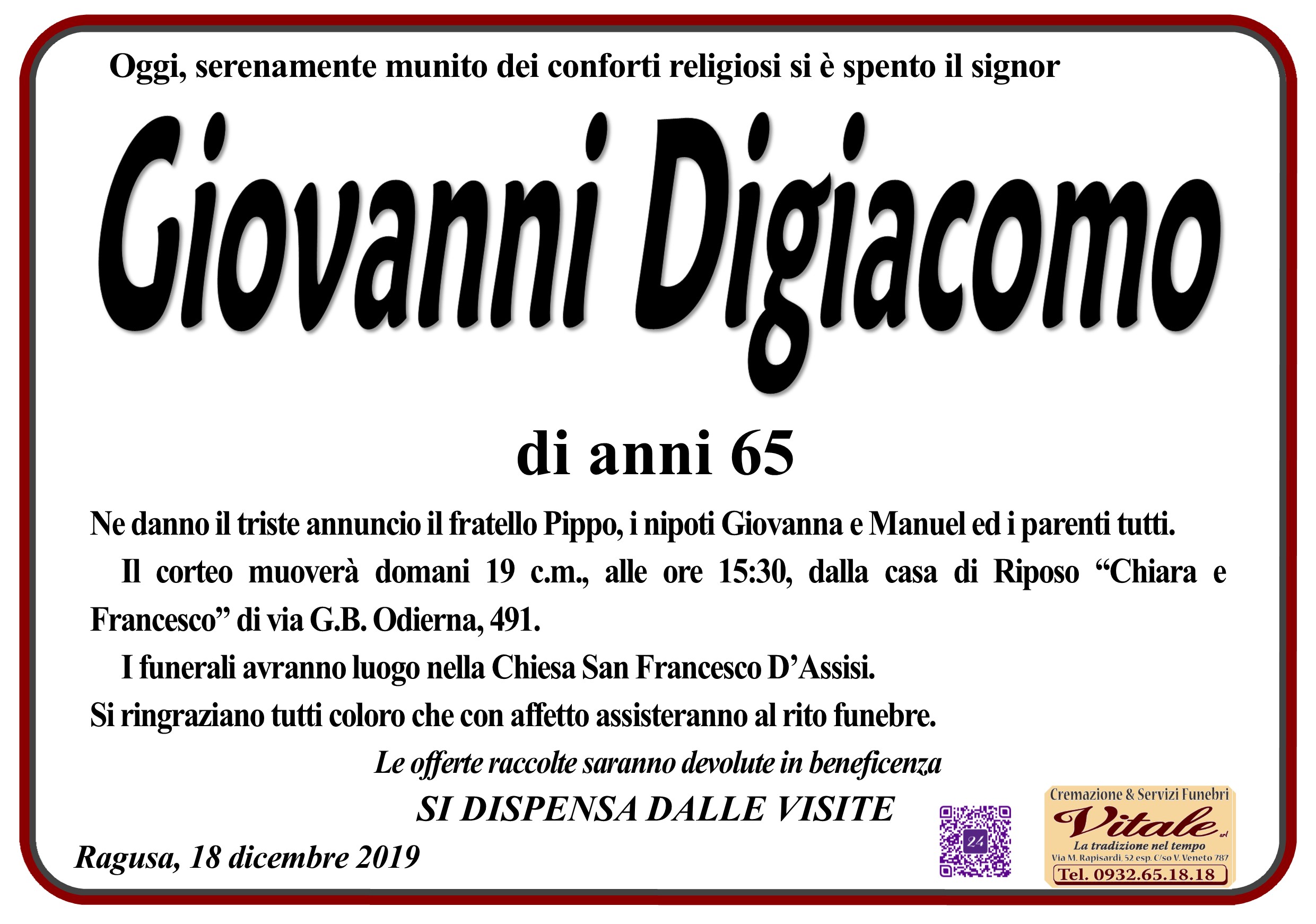 Necrologi: Giovanni Digiacomo