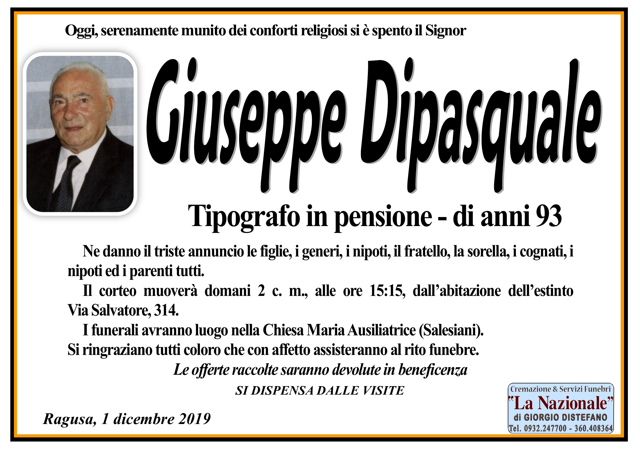 Necrologi: Giuseppe Dipasquale