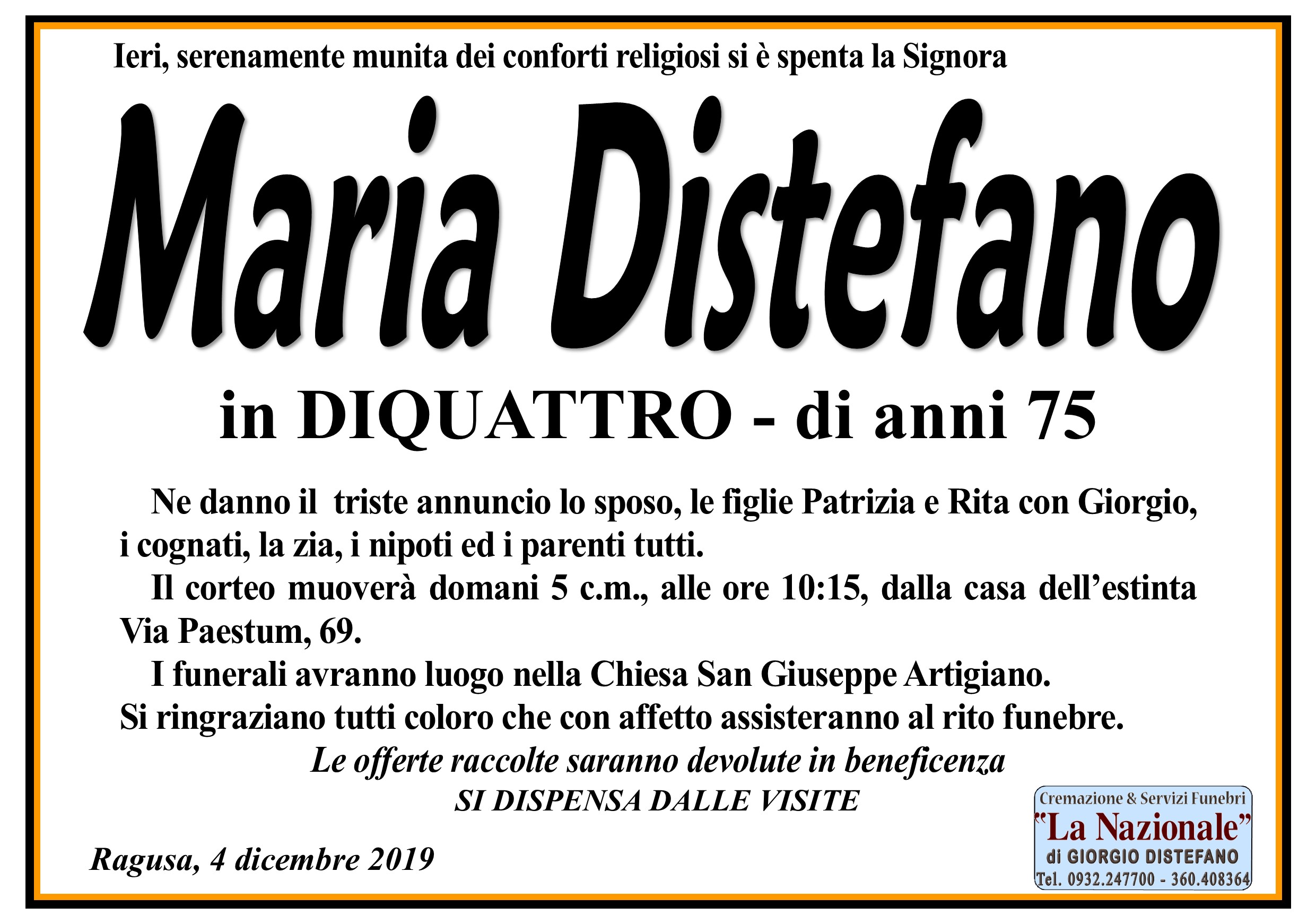 Necrologi: Maria Distefano