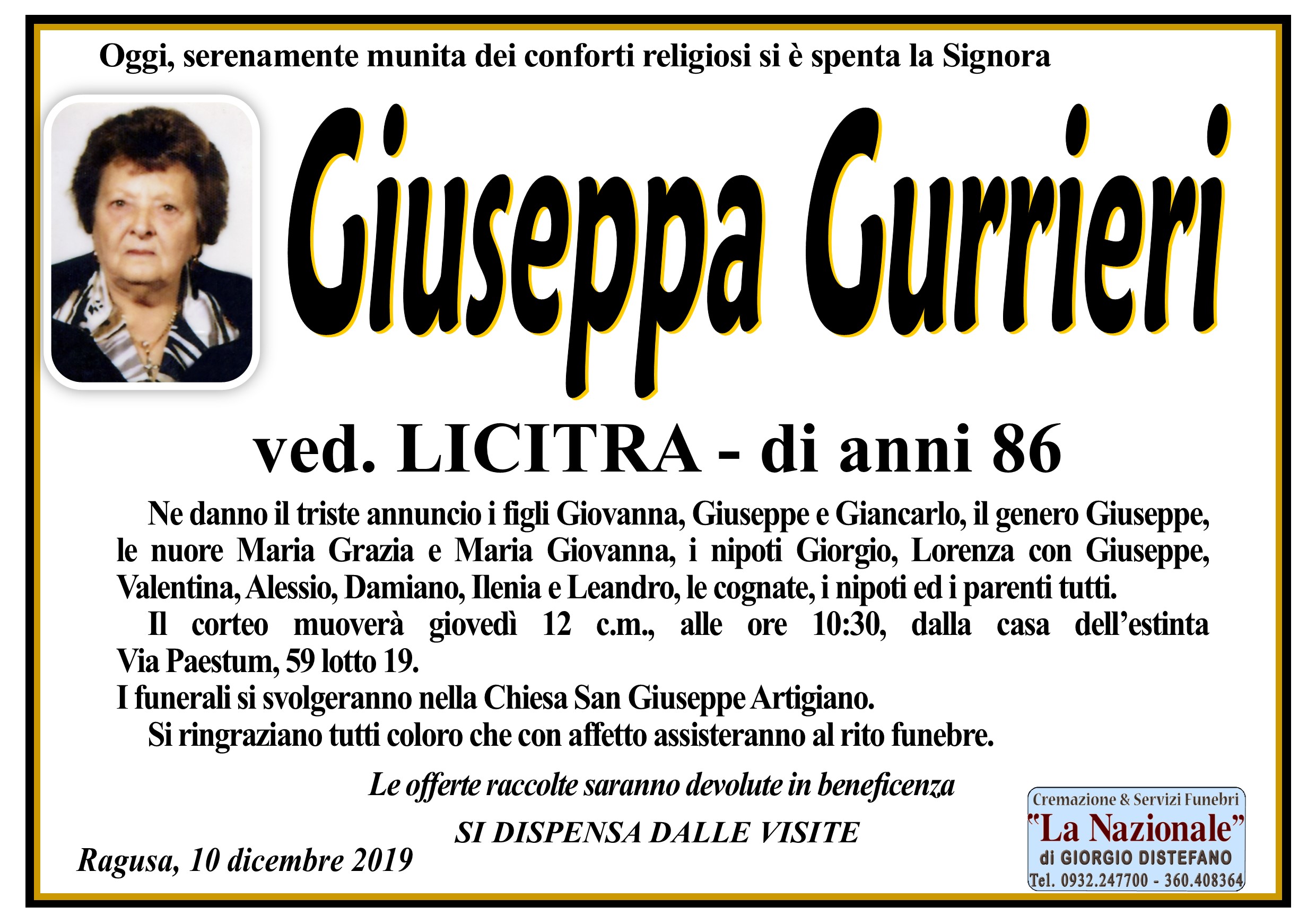 Necrologi: Giuseppa Gurrieri