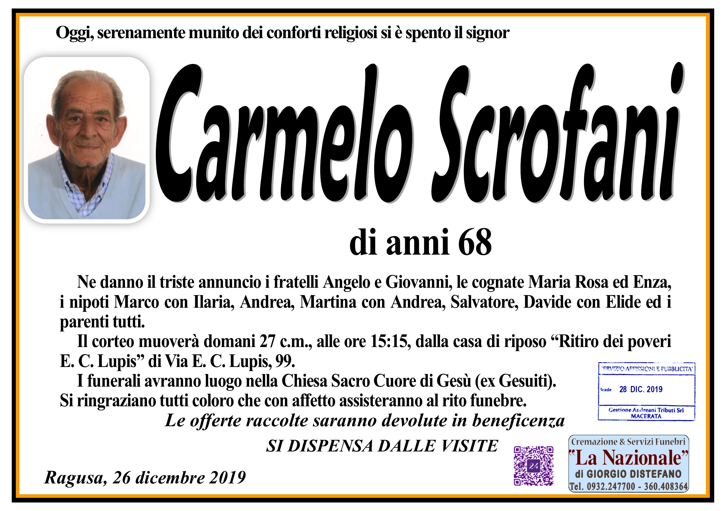 Necrologi: Carmelo Scrofani