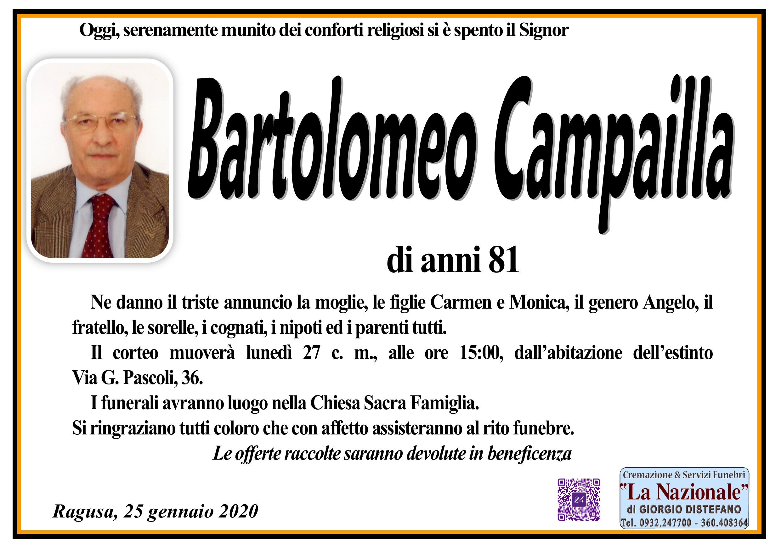 Necrologi: Bartolomeo Campailla