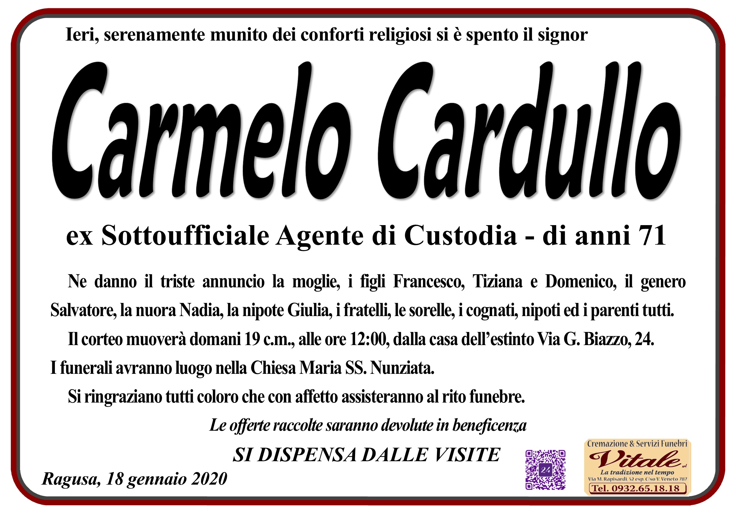 Necrologi: Carmelo Cardullo