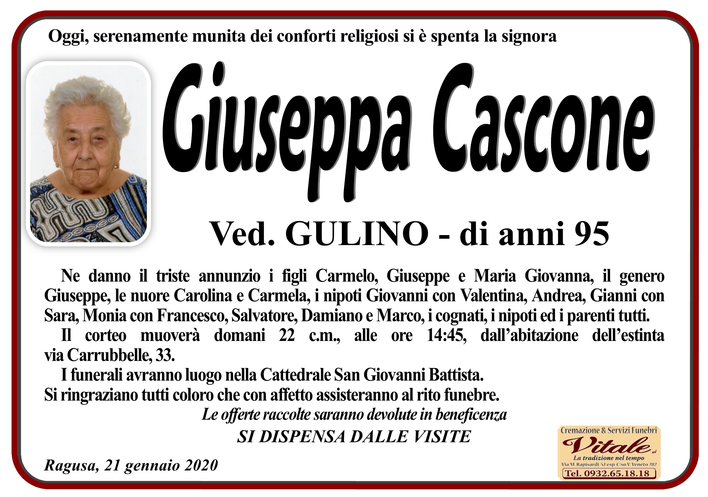 Necrologi: Giuseppa Cascone