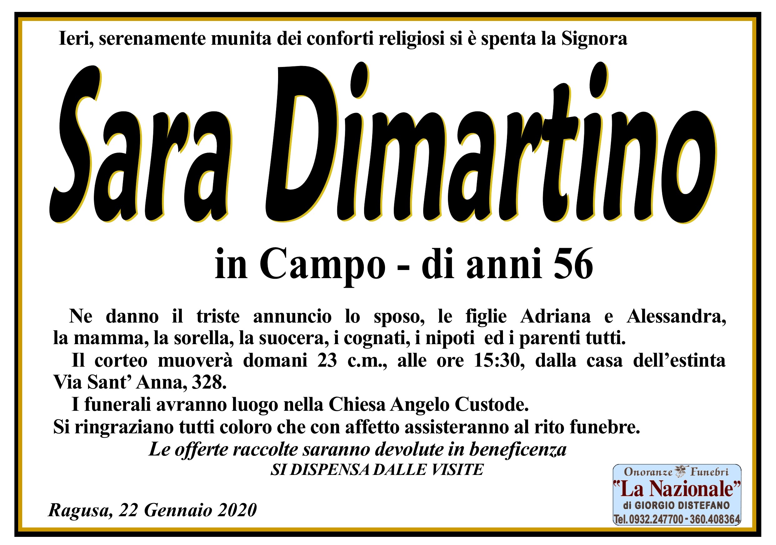 Necrologi: Sara Dimartino