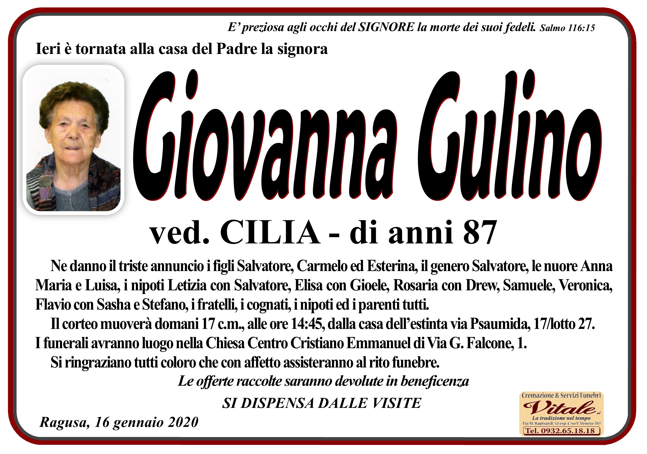 Necrologi: Giovanna Gulino