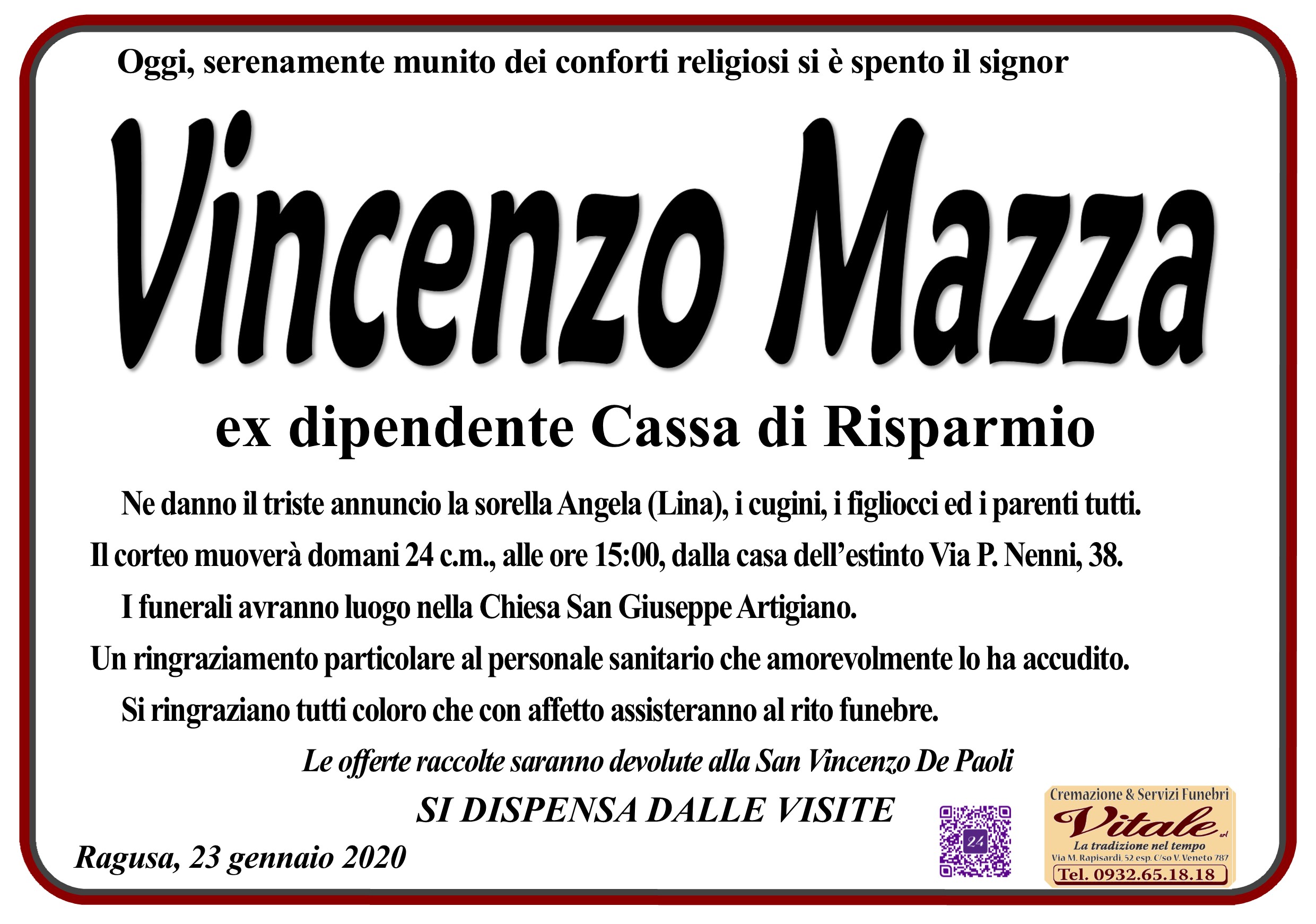 Necrologi: Vincenzo Mazza