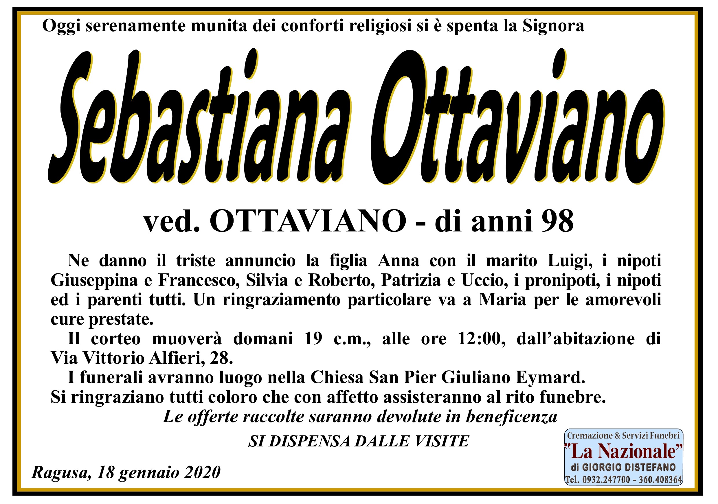 Necrologi: Sebastiana Ottaviano