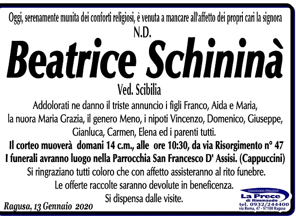 Necrologi: Beatrice Schininà