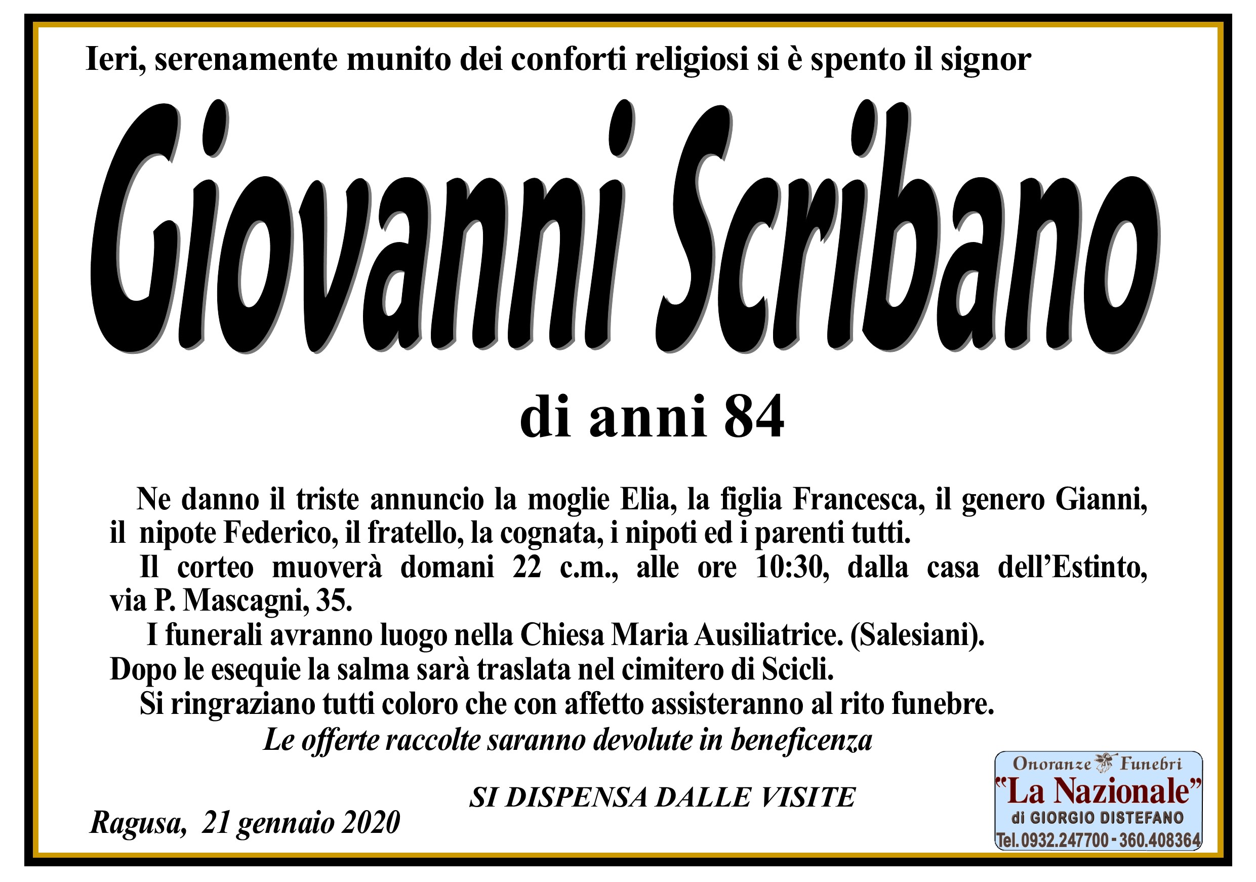 Necrologi: Giovanni Scribano