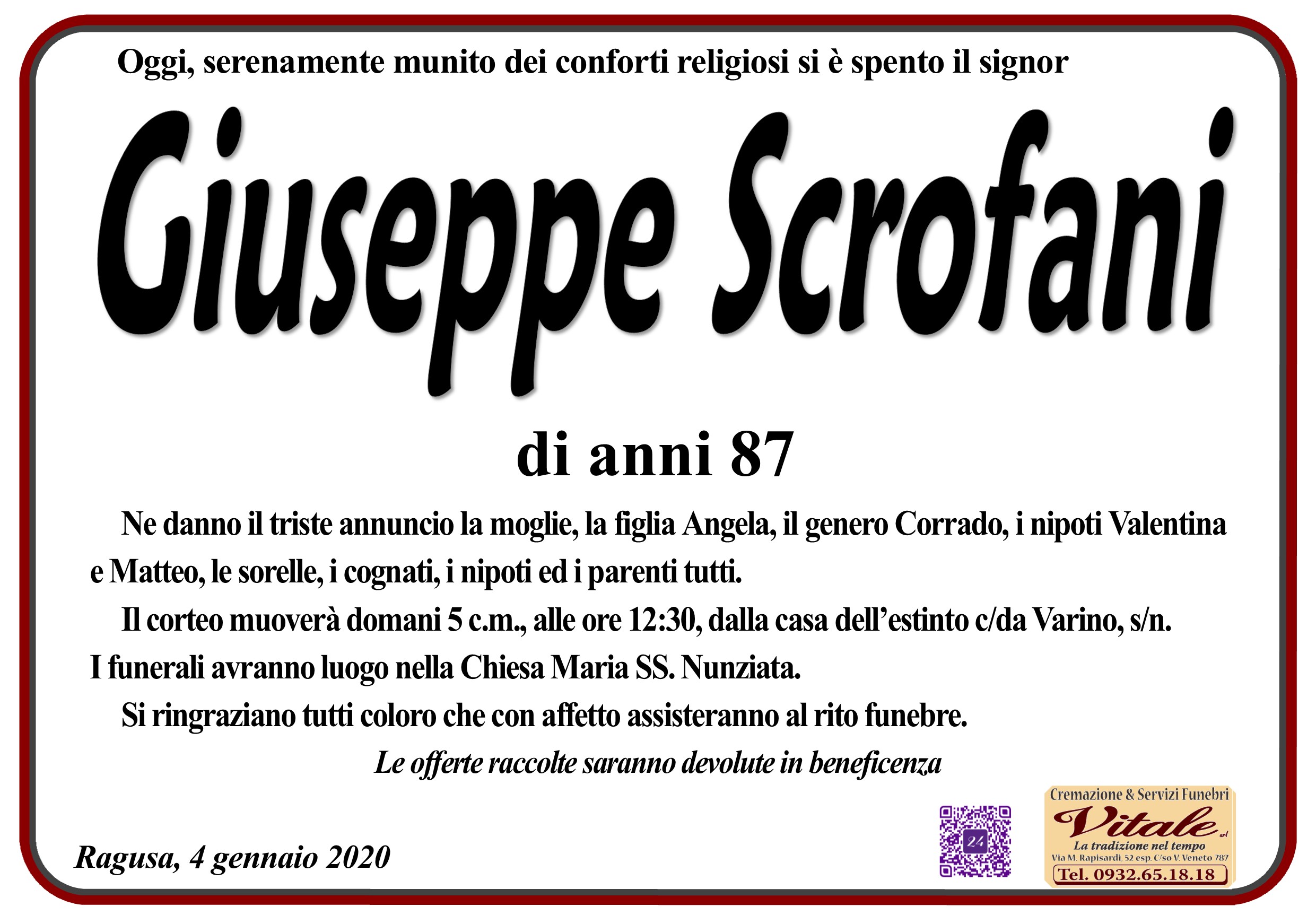 Necrologi: Giuseppe Scrofani