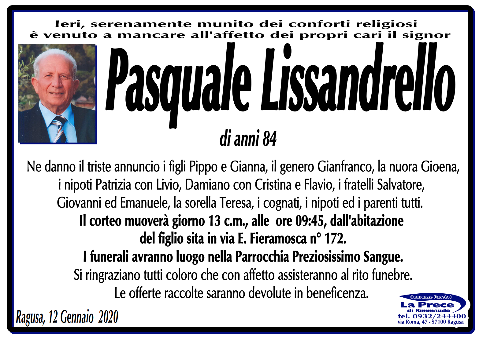 Necrologi: Pasquale Lissandrello