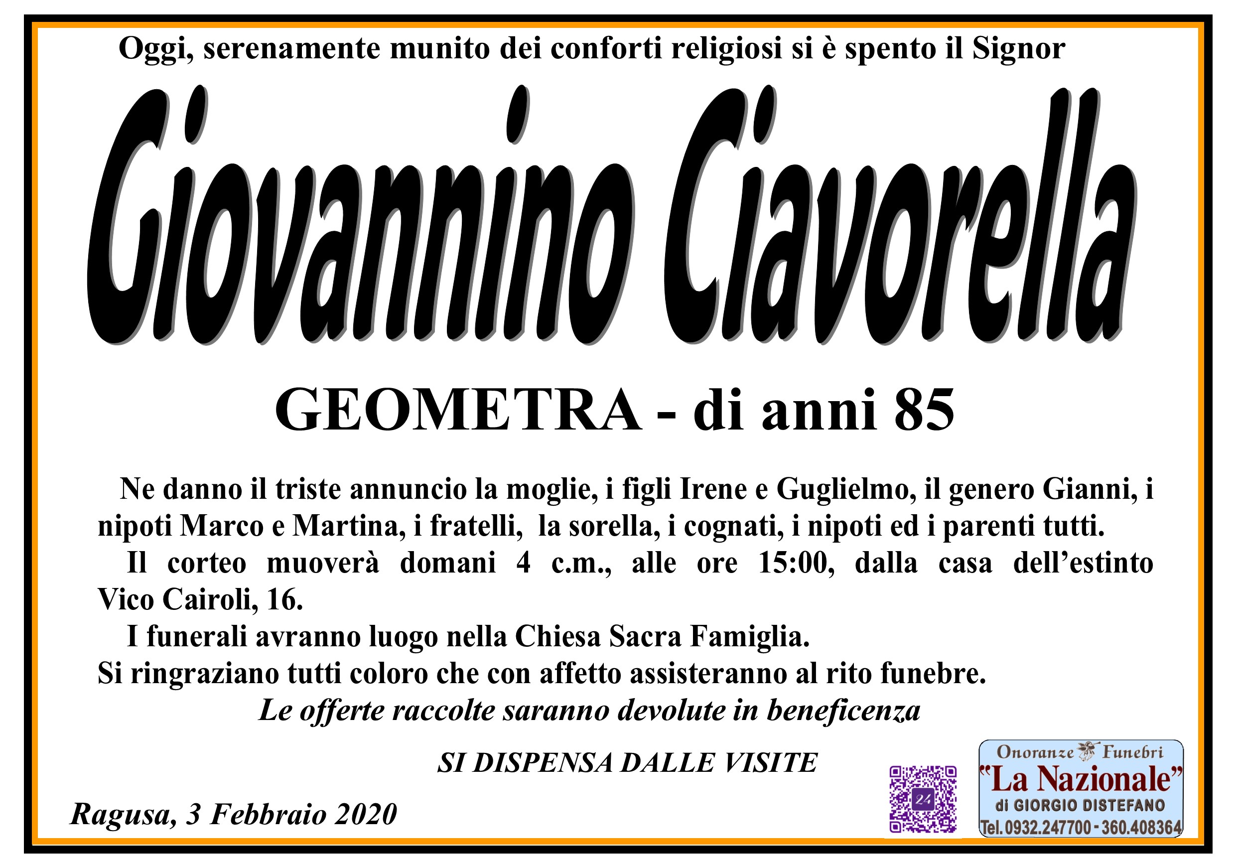 Necrologi: Giovannino Ciavorella