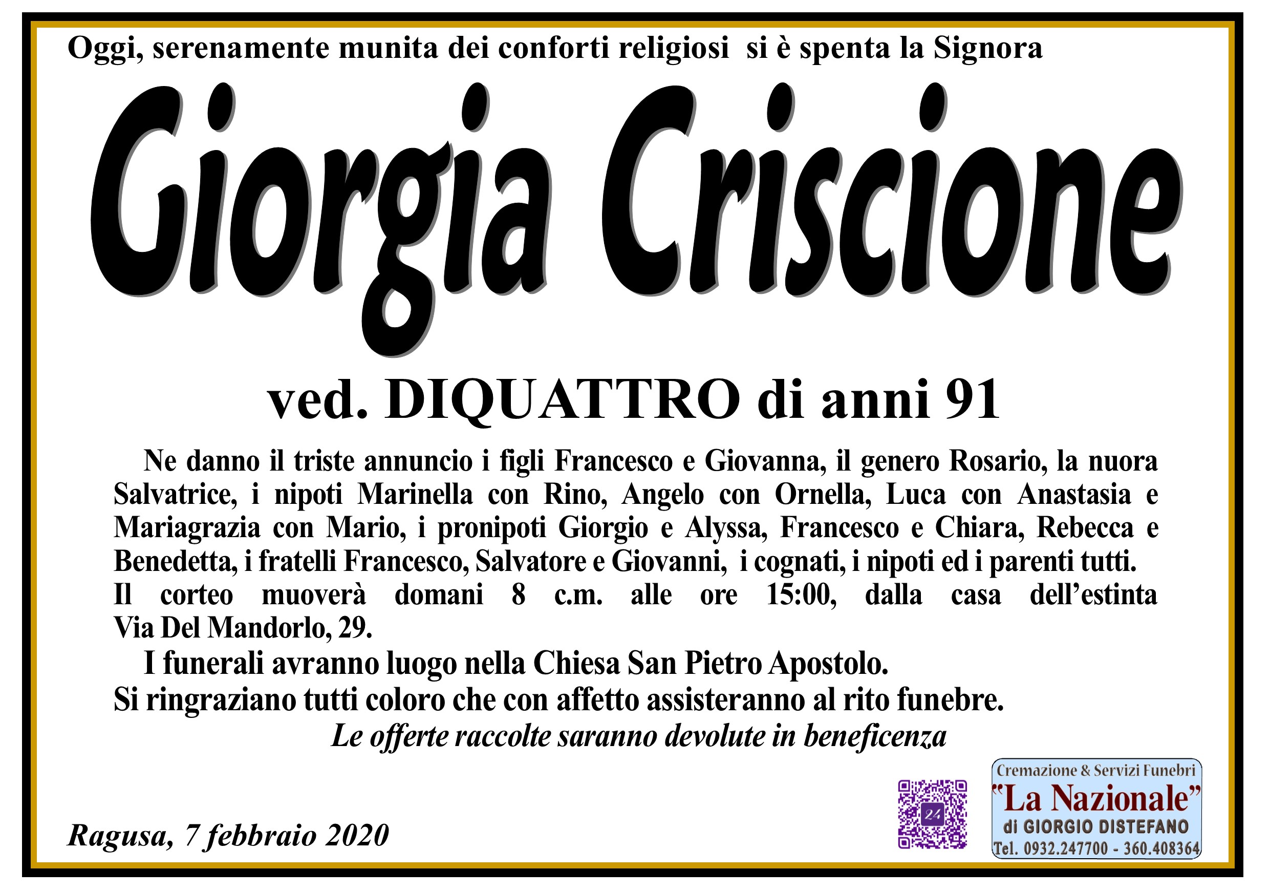 Necrologi: Giorgia Criscione