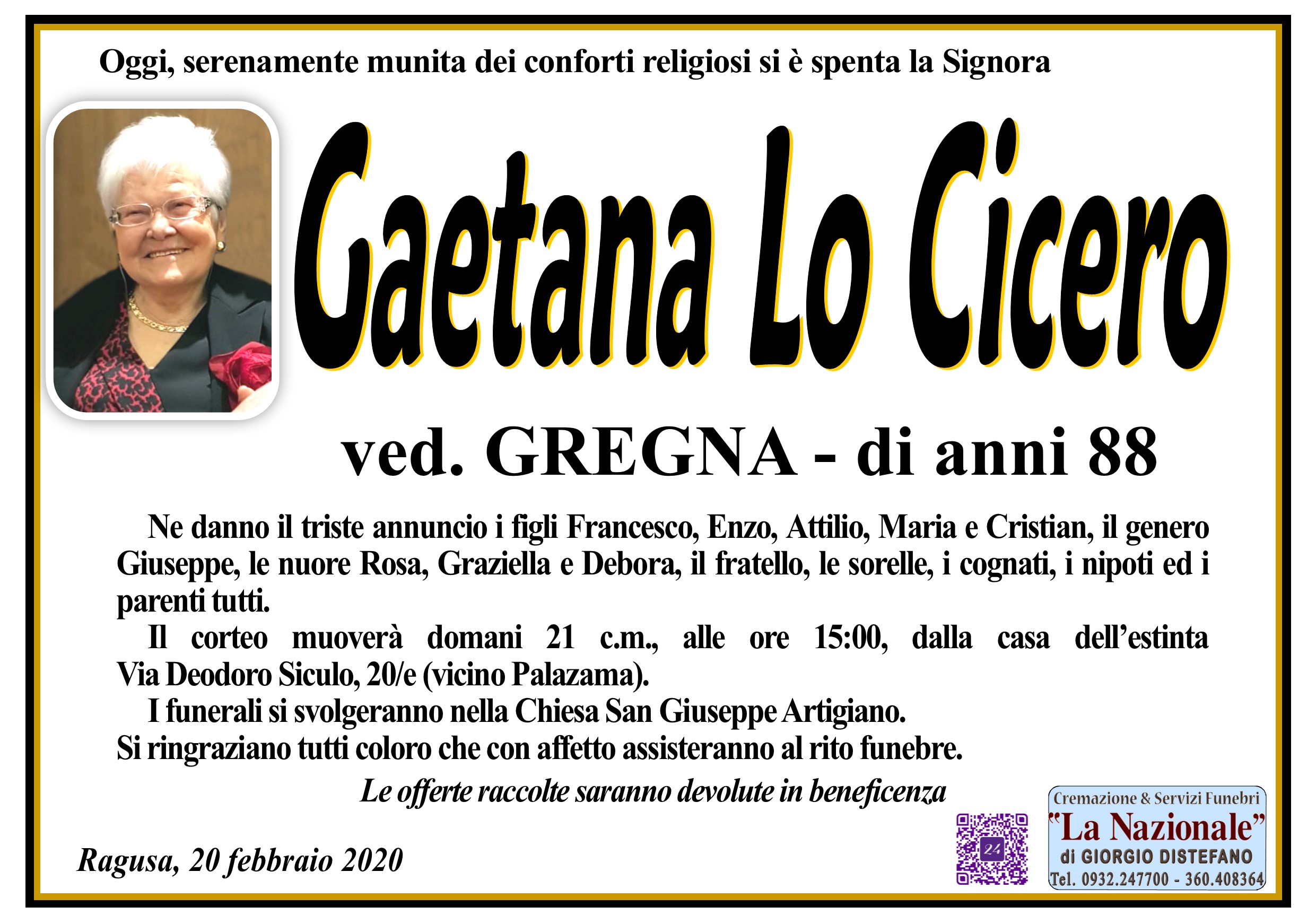 Necrologi: Gaetana Lo Cicero